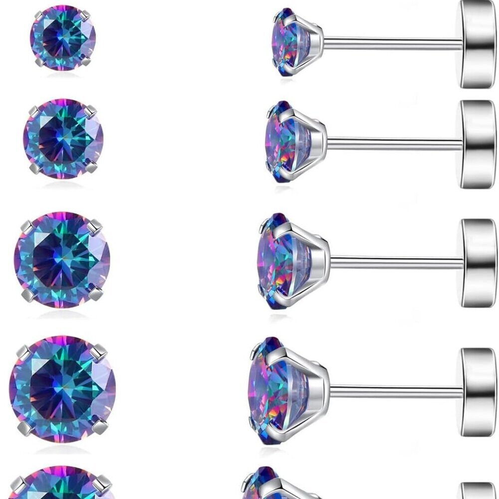 6 Pairs Hypoallergenic Stainless Steel Ear Studs Set with Cubic Zirconia for Dai